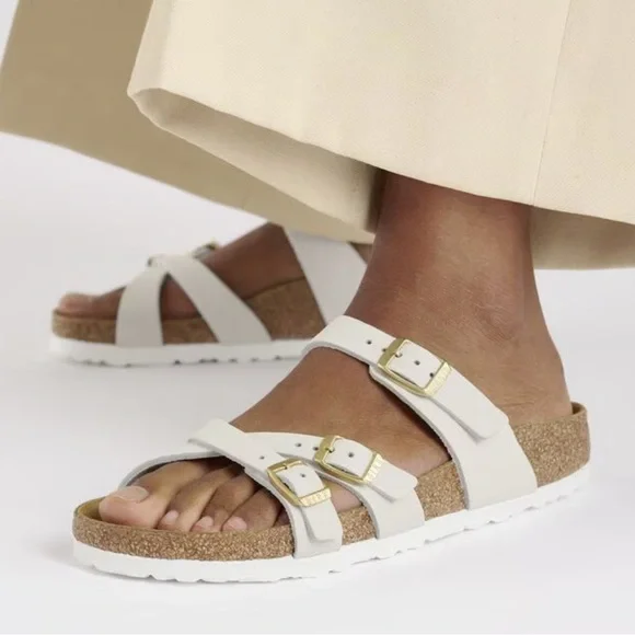 Birkenstock Franca Sandals in Patent White with Gold Buckles - Picture 10 of 11